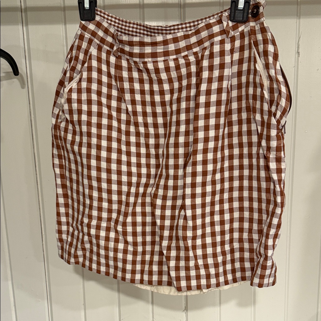 Henri Bendel Brown And Cream Checkered Women's Skirt